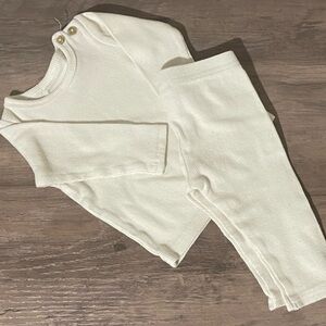 Cream Ribbed Kids Matching Set - Long Sleeve Top & Leggings